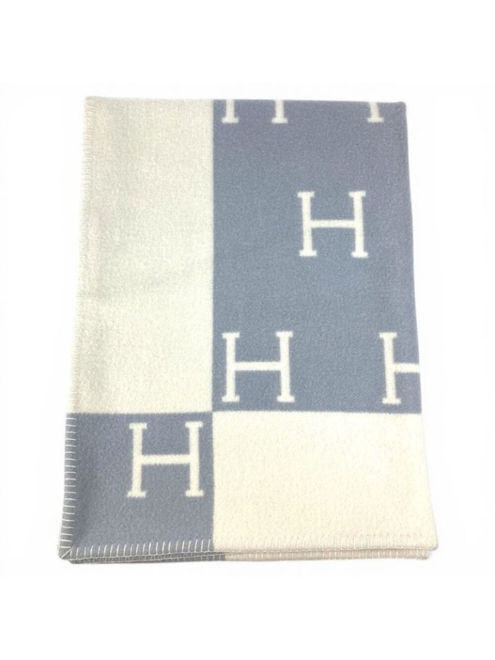 Hermes Avalon Plaid Logo Wool Cashmere Blue Shoulder Bag
